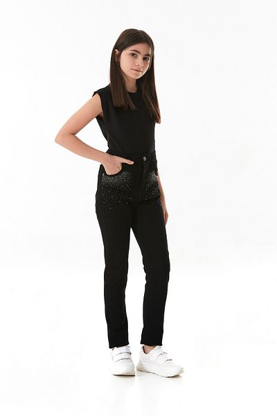 Fulla Moda Girl's Trousers with Pocket Stone Detail