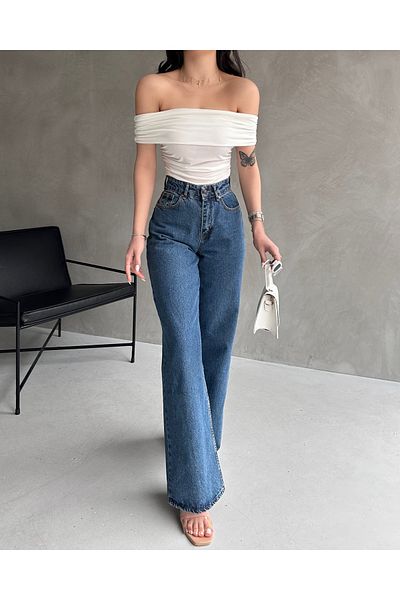 Fav Style White Madonna Collar Drawstring Women's Blouse