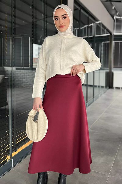 julude Fusta Scuba Kiloş Hijab Roșu Claret pentru femei