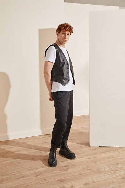 Deriderim Μαύρο ανδρικό γιλέκο Duke από γνήσιο δέρμα