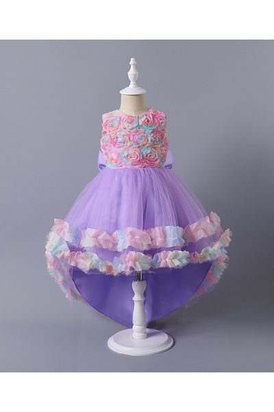 Mark & Mia Mark & Mia 3D Floral Embellished & Back Bow Detailed Sleeveless Long Tail Gown - Purple