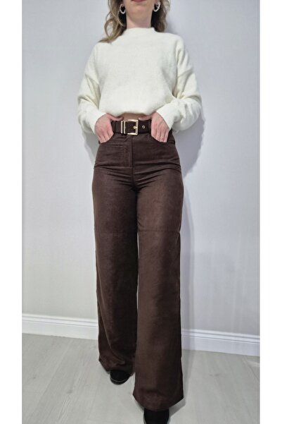 LONCA Kemer Detaylı Acı Kahve Süet Pantolon