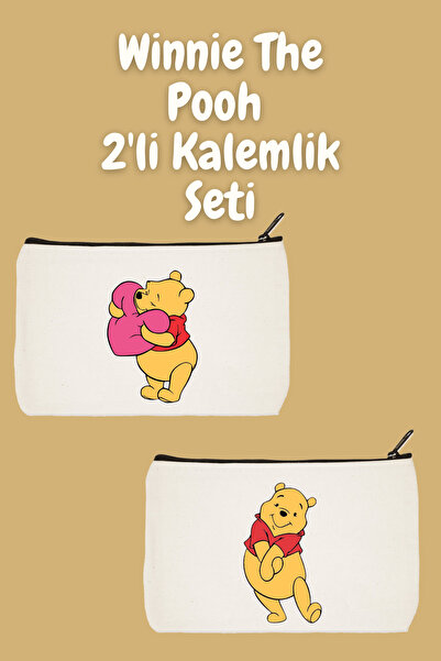 designedfy Winnie The Pooh 2'li Makyaj Çantası Avantaj Seti, Kalemlik, Cüzdan...
