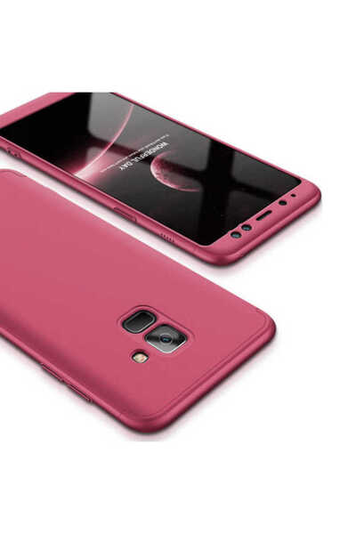 Techaks جراب Galaxy A8 Plus 2018 Zore 360 ​​غطاء مطاطي 3 قطع - برقوقي