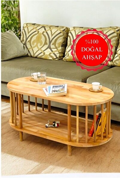 PEKA Lüx Natural Ahşap Orta Sehpa Ahşap Sehpa iki Raflı Sehpa Dekoratif Sehpa...