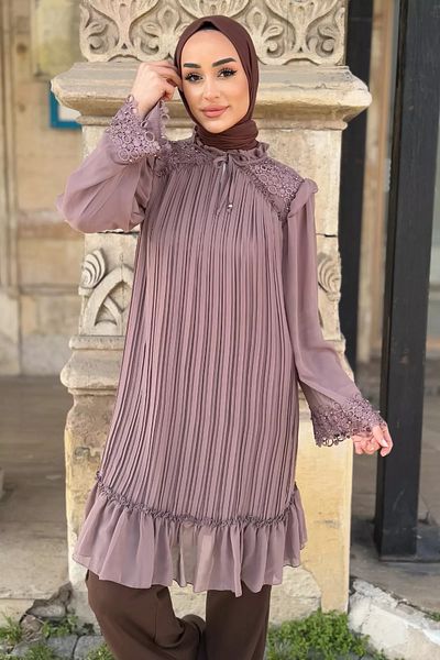 julude سترة نسائية ذات ثنيات مرصعة باللؤلؤ ومزينة بالدانتيل الأمامي من Mink