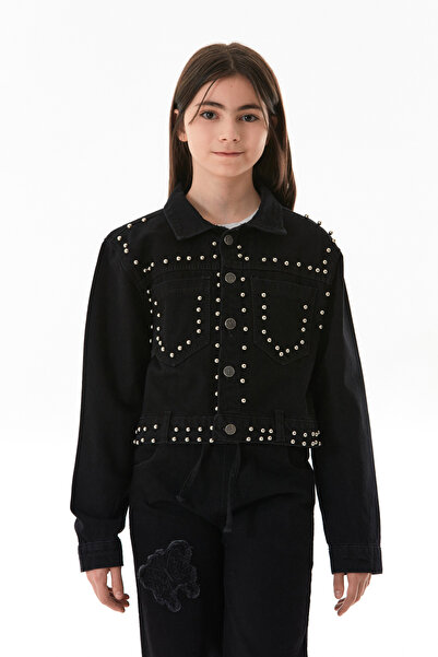 Fulla Moda Pearl Double Pocket Girl's Crop Denim Jacket