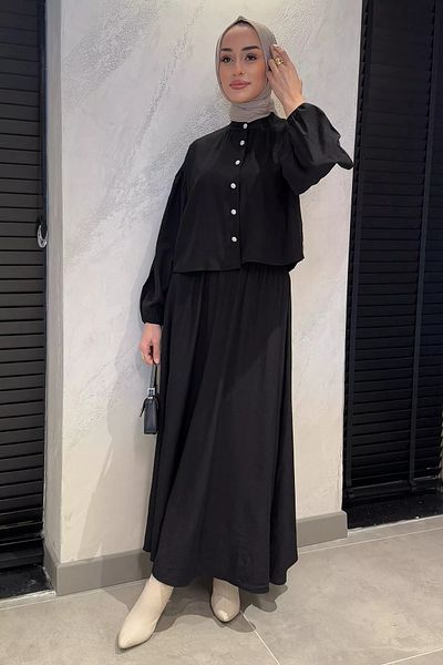 julude Μαύρο πουκάμισο με λεπτομέρεια τσέπης Hijab διπλό κοστούμι