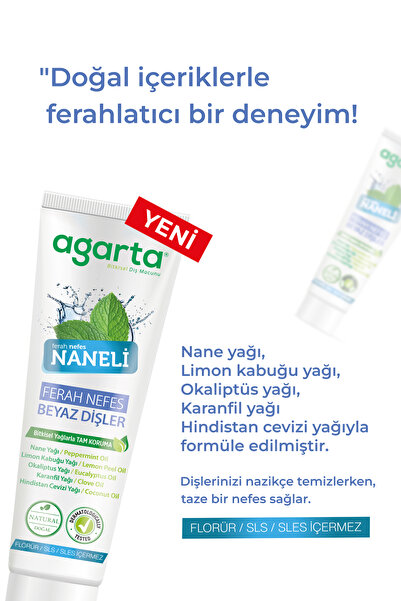 Agarta 3 Adet Doğal Yoğun Naneli Florürsüz Ferah Nefes Diş Macunu 100 Ml