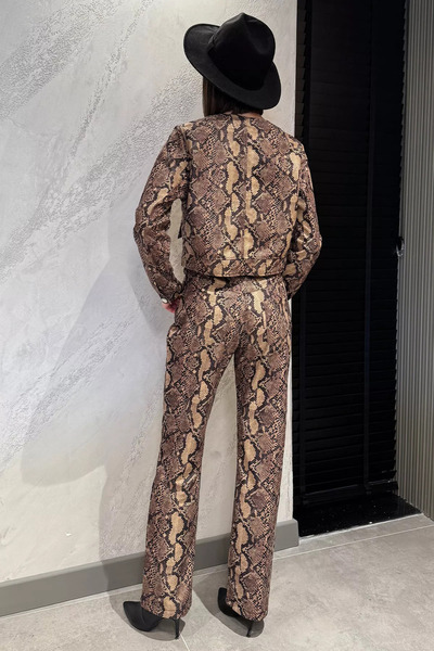 GÜLSELİ Γυναικείο παλτό παντελόνι με μοτίβο βιζόν Σετ δύο τεμαχίων