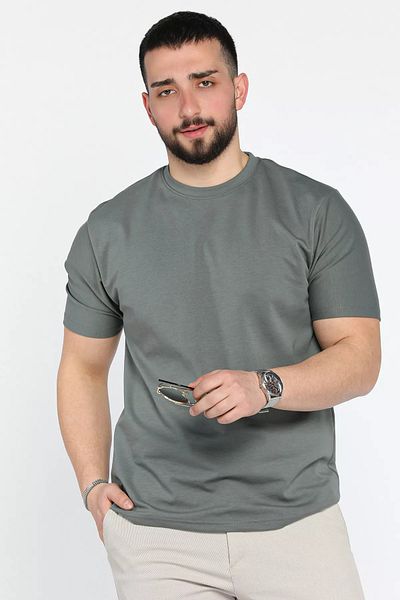 MİSHAR İTALİA Ανδρικό μπλουζάκι με λαιμόκοψη Khaki Basic