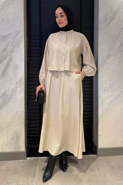 julude Σετ Φούστα και Πουκάμισο Hijab Διπλό - Λεπτομέρεια τσέπης από πέτρα