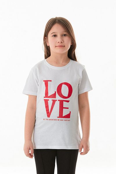 Fulla Moda Κοριτσίστικο μπλουζάκι από 100% βαμβακερό Glitter Love Text