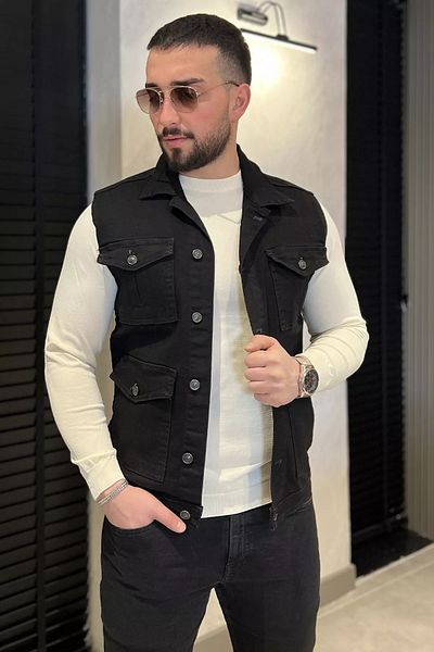 MİSHAR İTALİA Черна мъжка дънкова жилетка