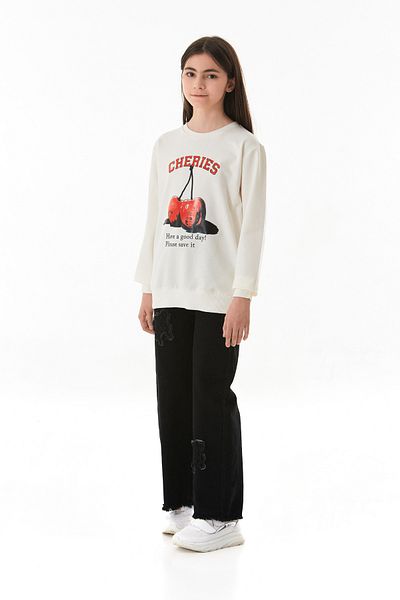 Fulla Moda Cherry Printed Crew Neck Kids Sweatshirt