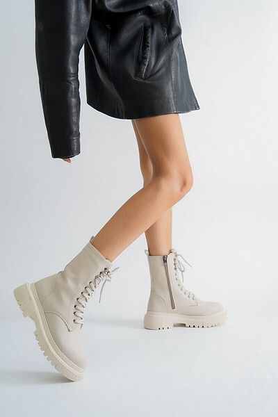 DİVOLYA Γυναικείες καθημερινές μπότες Bradley Beige Δερμάτινες Χονδρές Σόλα