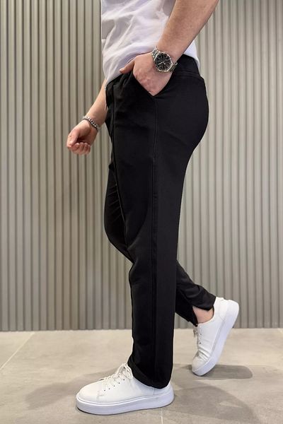 MİSHAR İTALİA Μαύρο ανδρικό παντελόνι Jogger με ελαστική μέση