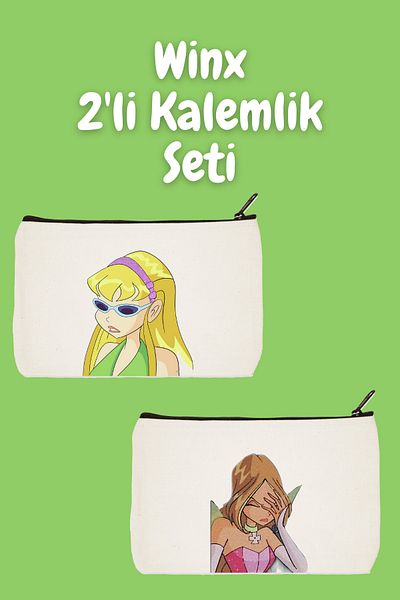 designedfy Σετ Winx 2 τεμαχίων τσάντα μακιγιάζ Advantage, θήκη για στυλό, πορτοφόλι, υφασμάτινη τσάντα
