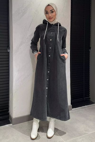 julude Anthracite γυναικείο ελαστικό τζιν τζιν με κουκούλα με κουκούλα