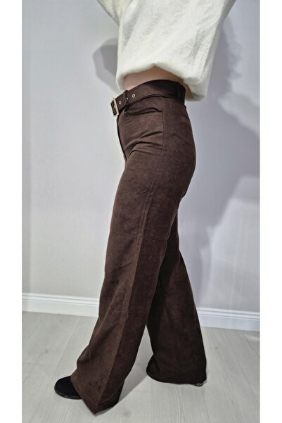 LONCA Kemer Detaylı Acı Kahve Süet Pantolon