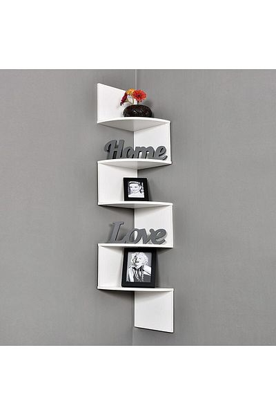Danube Home Zigzag Corner Shelf Wall Shelves , Pvc White 195x1230x195mm