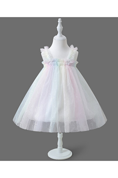 SAPS فستان حفلات SAPS بدون أكمام من التول مزين بالترتر - أبيض