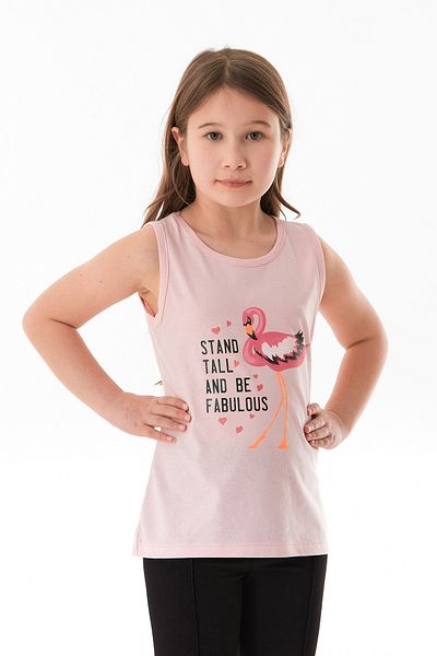 Fulla Moda 100% Cotton Flamingo Printed Sleeveless Girl's T-Shirt