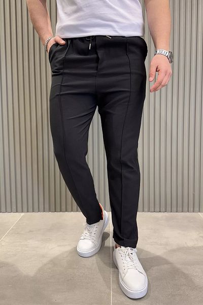 MİSHAR İTALİA Μαύρο ανδρικό παντελόνι Jogger με ελαστική μέση