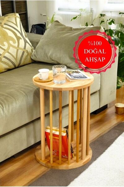 PEKA Lüx Naturel Ahşap C Sehpa Koltuk Sehpası Yan Sehpa Zigon Sehpa Servis Se...