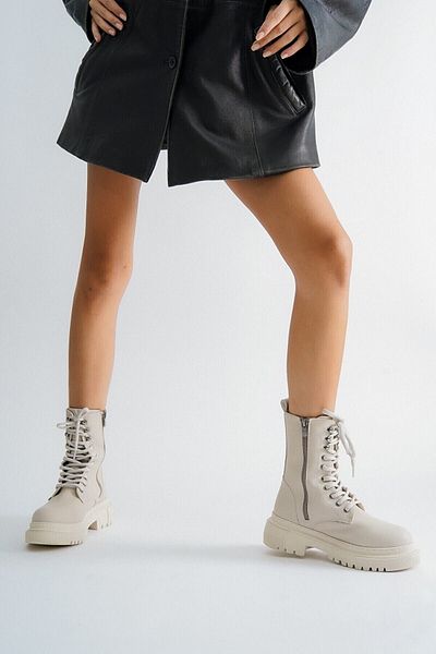 DİVOLYA Γυναικείες καθημερινές μπότες Bradley Beige Δερμάτινες Χονδρές Σόλα