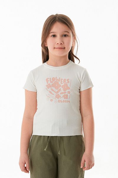Fulla Moda Text Printed Girl's T-Shirt with Gathered Sides