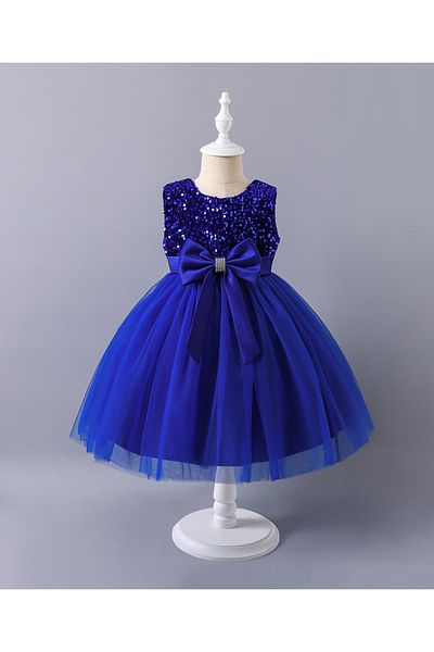 Mark & Mia Mark & Mia Sequins Embellished & Bow Detailed Sleeveless Tulle Dress - Blue