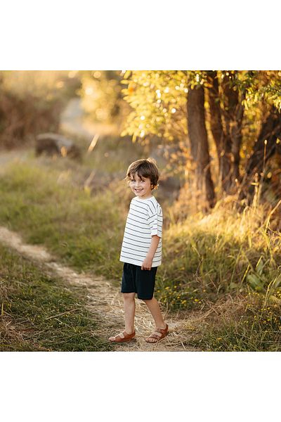 Antebies Knitwear Shorts Set - Navy Blue Striped