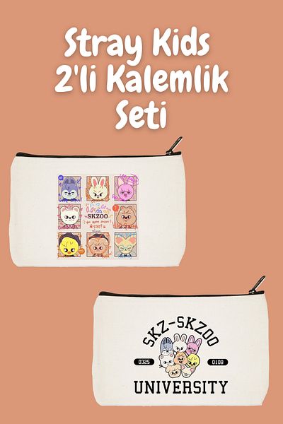 designedfy Stray Kids 2-Pece Makeup Bag Advantage Set, Στυλό, Πορτοφόλι, Υφασμάτινη Τσάντα