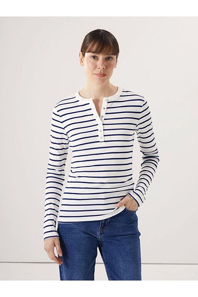 LC Waikiki Γυναικείο μπλουζάκι LCWAIKIKI Basic Navy Blue Crew Neck ριγέ
