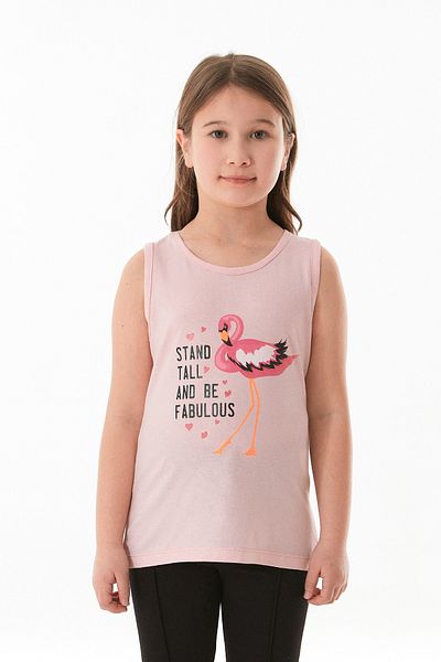Fulla Moda 100% Cotton Flamingo Printed Sleeveless Girl's T-Shirt