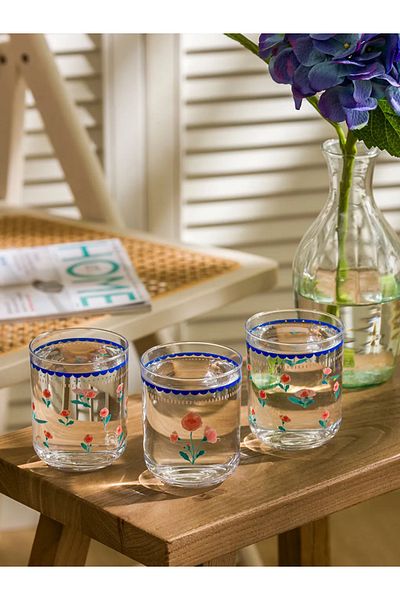LC Waikiki Mixed Flower Printed Glass Water Glass Set of 3 350 ml