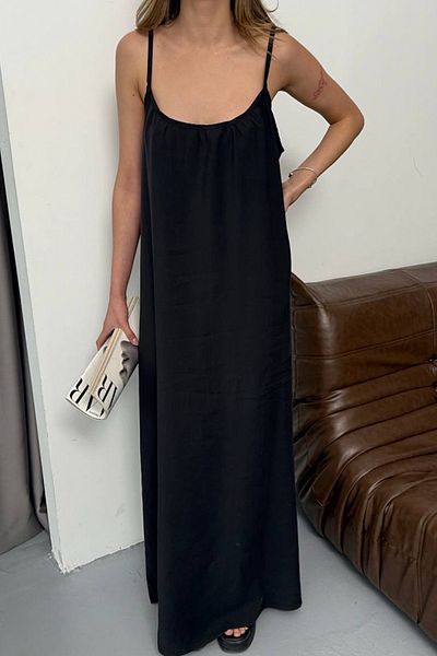 Ded COLLECTION Women's Thin Adjustable Strap Detailed Loose Cut Fabric Dress