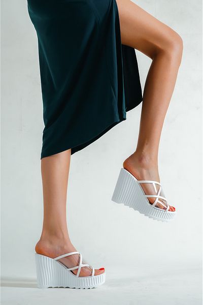 POLO PRESTIGE Flexi White Transparent Women's Platform Slippers