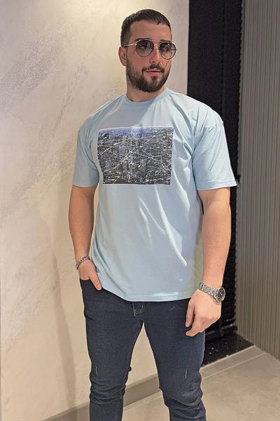 MİSHAR İTALİA Ανδρικό μπλουζάκι με στάμπα με στάμπα με λαιμόκοψη