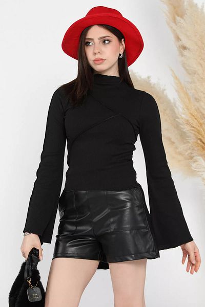 GÜLSELİ Γυναικεία Crop Top Μπλούζα με μαύρο γιακά