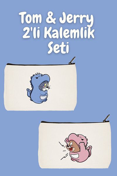 designedfy Tom And Jerry 2-Piece Makeup Bag Advantage Set, Στυλόθήκη, Πορτοφόλι, Υφασμάτινη τσάντα