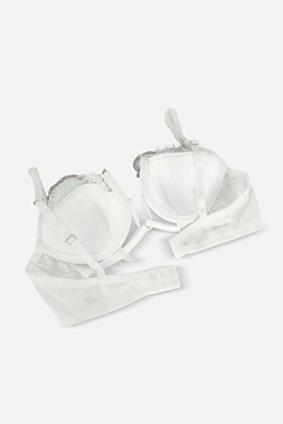 Wonna Bra and Panty Set with Lace Detail and Plug-Out Accessories - Padded - Ecru - Fashion 2577