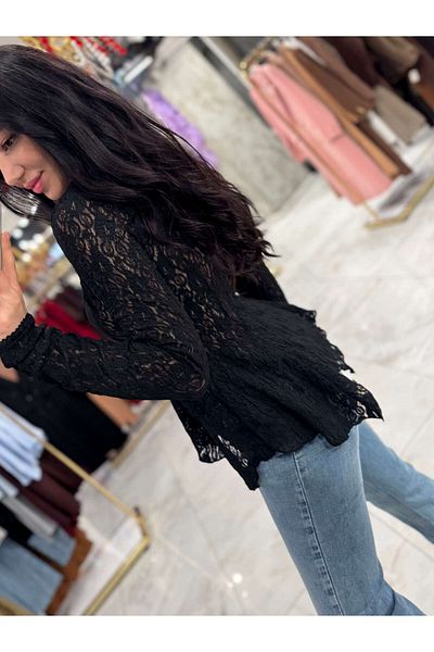 missswans Μπλούζα Aruna με κουμπιά Peplum Ruched Μαύρη