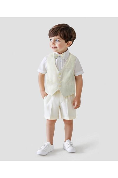 Mark & Mia Mark & Mia Shirt and Pair of Shorts with Waistcoat Party Suit Set - Beige and White