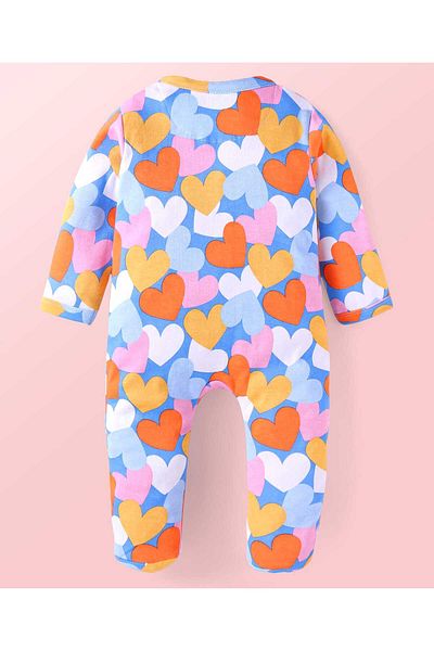 Babyhug بدلة نوم بيبي هاج من القطن بأكمام طويلة وطبعة قلب - أزرق فاتح