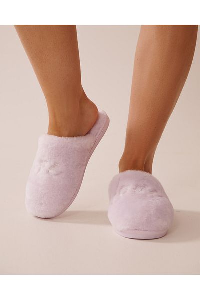 La Vie en Rose Faux Wool Embroidered Slippers