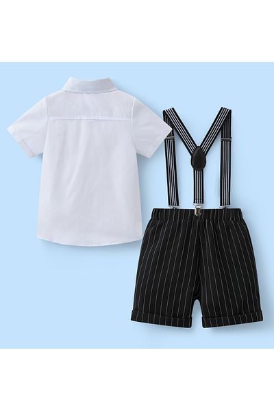 Mark & Mia Mark & Mia Shirt with Bow Tie and Pair of Shorts with Suspenders Party Suit Set - White and Black