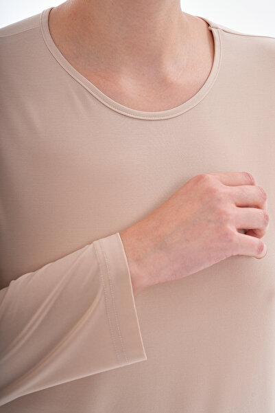 GigiTex Κρεμ Φόρεμα Sandy Abaya - Εσωτερικό φόρεμα casual με μακριά μανίκια