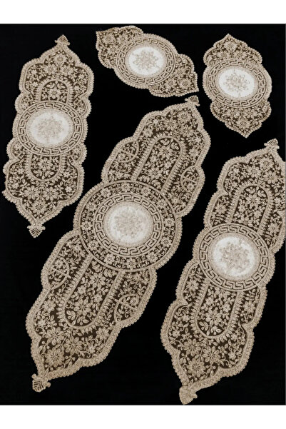 Çt Çeyizci Tekstil Βελούδινο Σετ Σαλονιού - Σετ Τραπεζομάντιλο Δαντελένιο 5 τεμαχίων